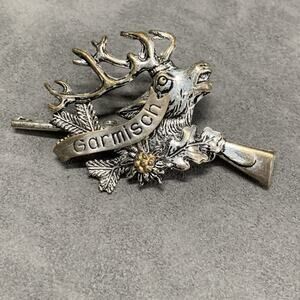 Vintage Hunting Brooch Elk Garmisch Bavaria Germany